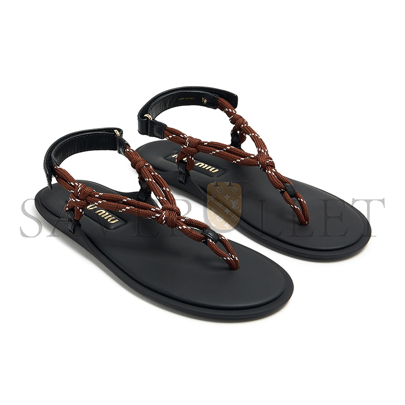 MIU MIU RIVIERE CORD AND LEATHER SANDALS 5Y184E